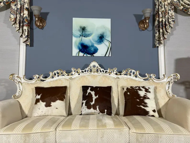 Brown & White Cowhide Pillow Covers Set – 16x16 Hair-on-Hide Throw Cushion Covers | Real Brazilian Leather Decorative Pillows by PinnacleVista