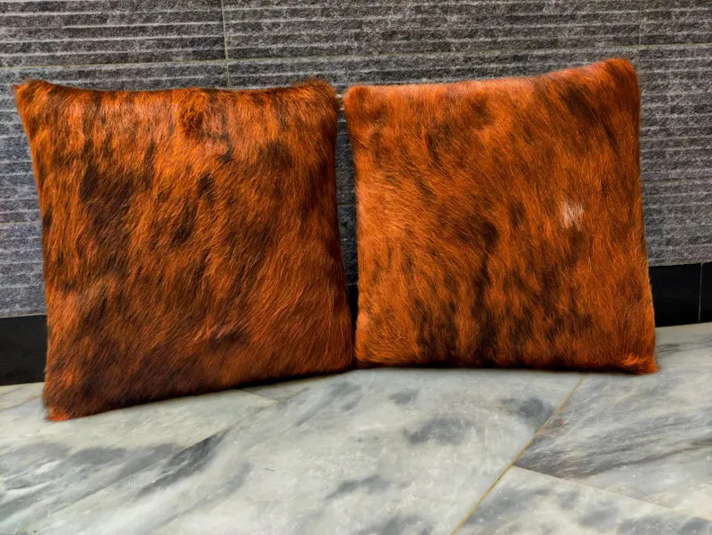 Brindle Cowhide Pillow Covers Set – 16x16 Genuine Hair-on-Hide Throw Pillowcases | Rustic Leather Cushion Covers by PinnacleVista