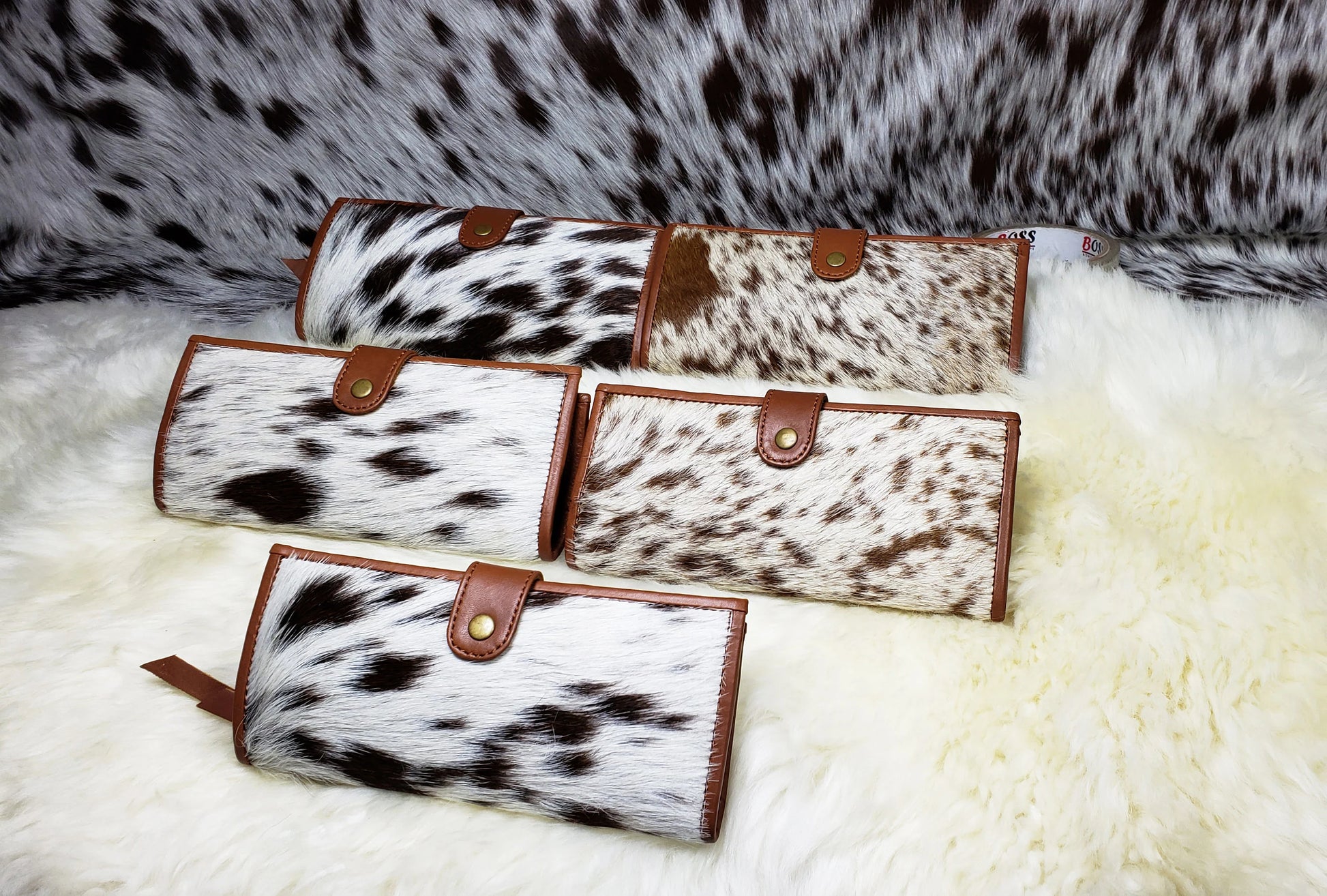 Cowhide Wallets for Women Slim Wallet Bifold Black Leather Zipper Clutch Purse Real Cow Hide Fur Purse Wallet Handbag  Gifts for Her