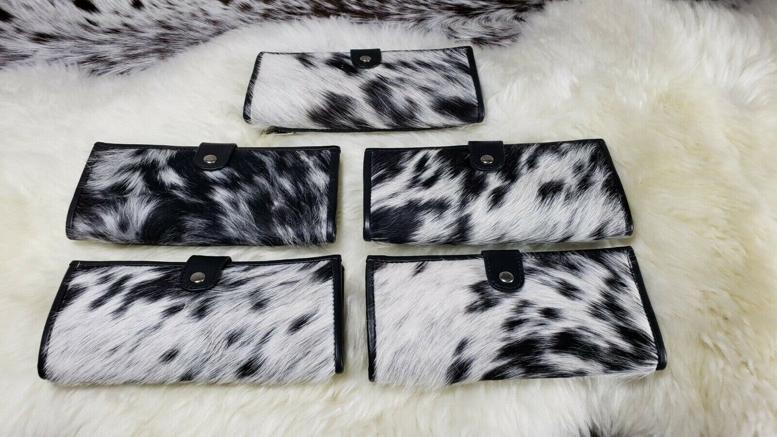 Cowhide Wallets for Women Slim Wallet Bifold Black Leather Zipper Clutch Purse Real Cow Hide Fur Purse Wallet Handbag  Gifts for Her