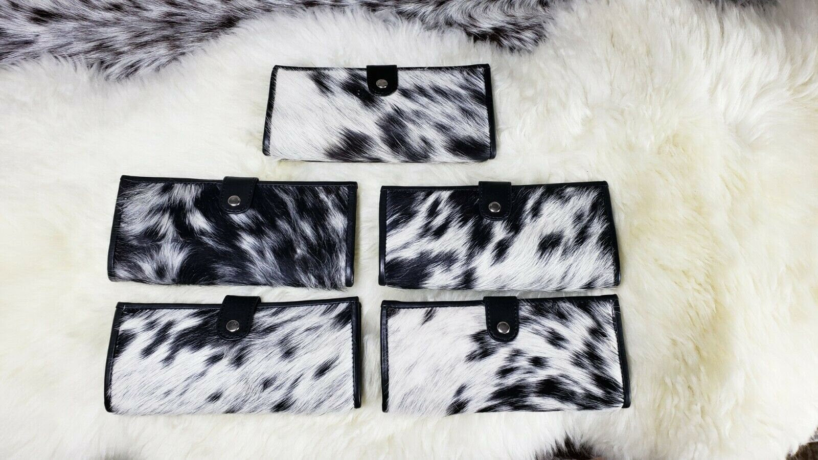 Cowhide Wallets for Women Slim Wallet Bifold Black Leather Zipper Clutch Purse Real Cow Hide Fur Purse Wallet Handbag  Gifts for Her