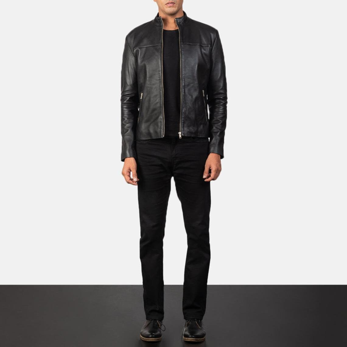 Men’s Black Lambskin Leather Jacket | Real Leather Zip-Up Formal Coat | Handmade Slim Fit Biker Style by PinnacleVista