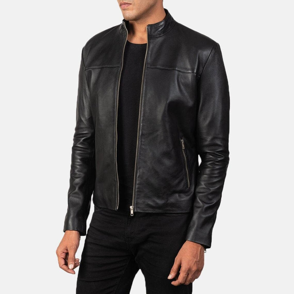 Men’s Black Lambskin Leather Jacket | Real Leather Zip-Up Formal Coat | Handmade Slim Fit Biker Style by PinnacleVista