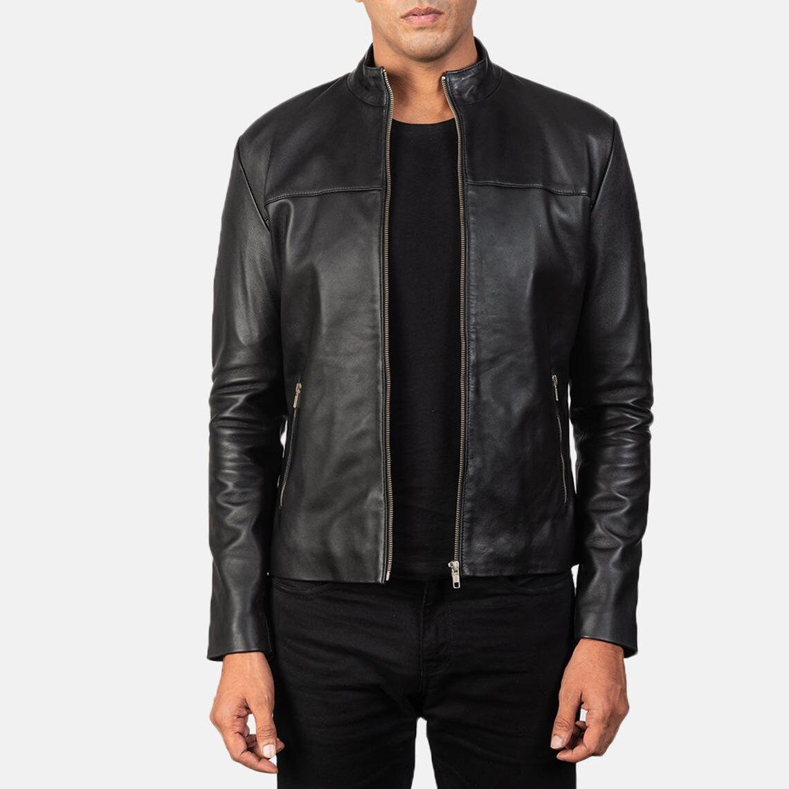 Men’s Black Lambskin Leather Jacket | Real Leather Zip-Up Formal Coat | Handmade Slim Fit Biker Style by PinnacleVista