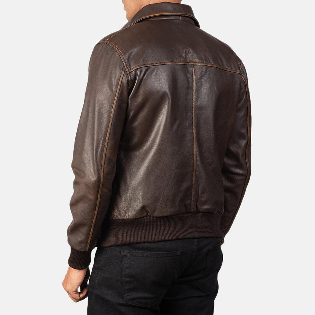 Men’s Distressed Brown Leather Bomber Jacket | Handmade Real Lambskin Shirt Style Jacket by PinnacleVista