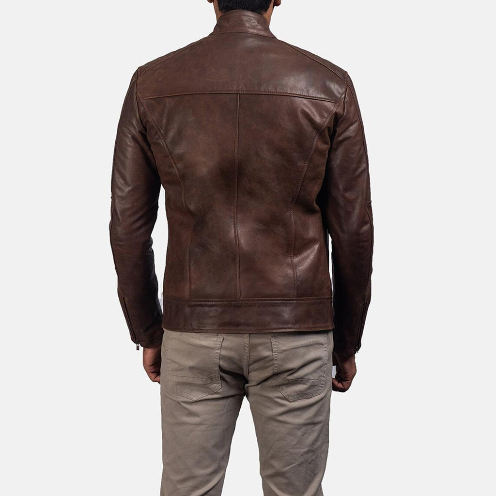 Men's Chocolate Brown Leather Jacket | Real Lambskin Vintage Style Biker Coat | Handmade Zip-Up Outerwear by PinnacleVista