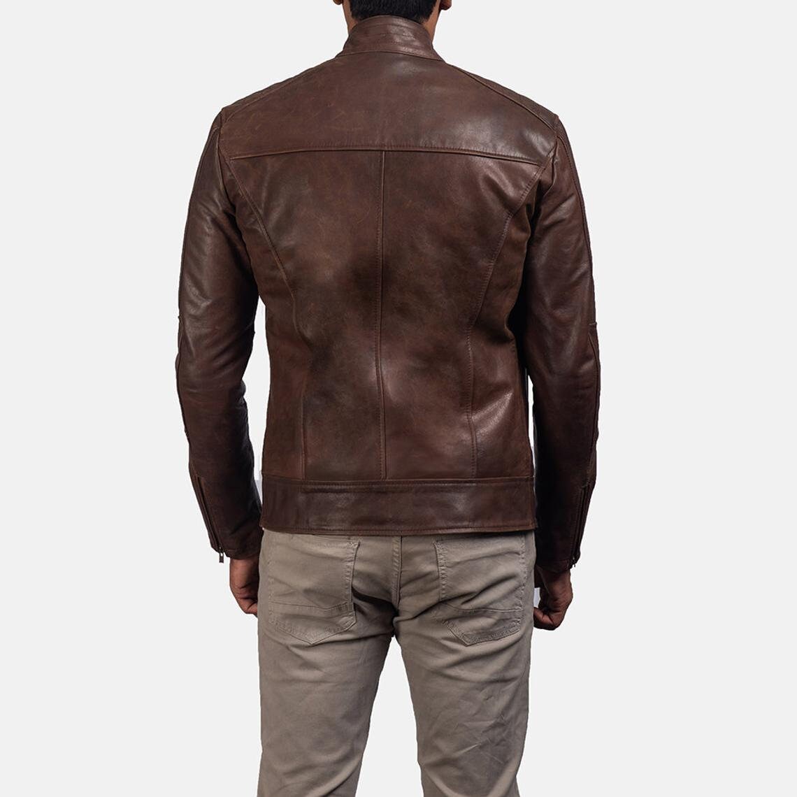 Men's Chocolate Brown Leather Jacket | Real Lambskin Vintage Style Biker Coat | Handmade Zip-Up Outerwear by PinnacleVista