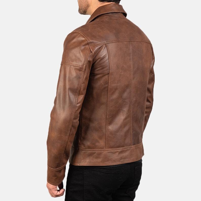 Men’s Brown Real Leather Jacket | Handmade Lambskin Zip-Up Coat | Formal Collar Style Outerwear by PinnacleVista