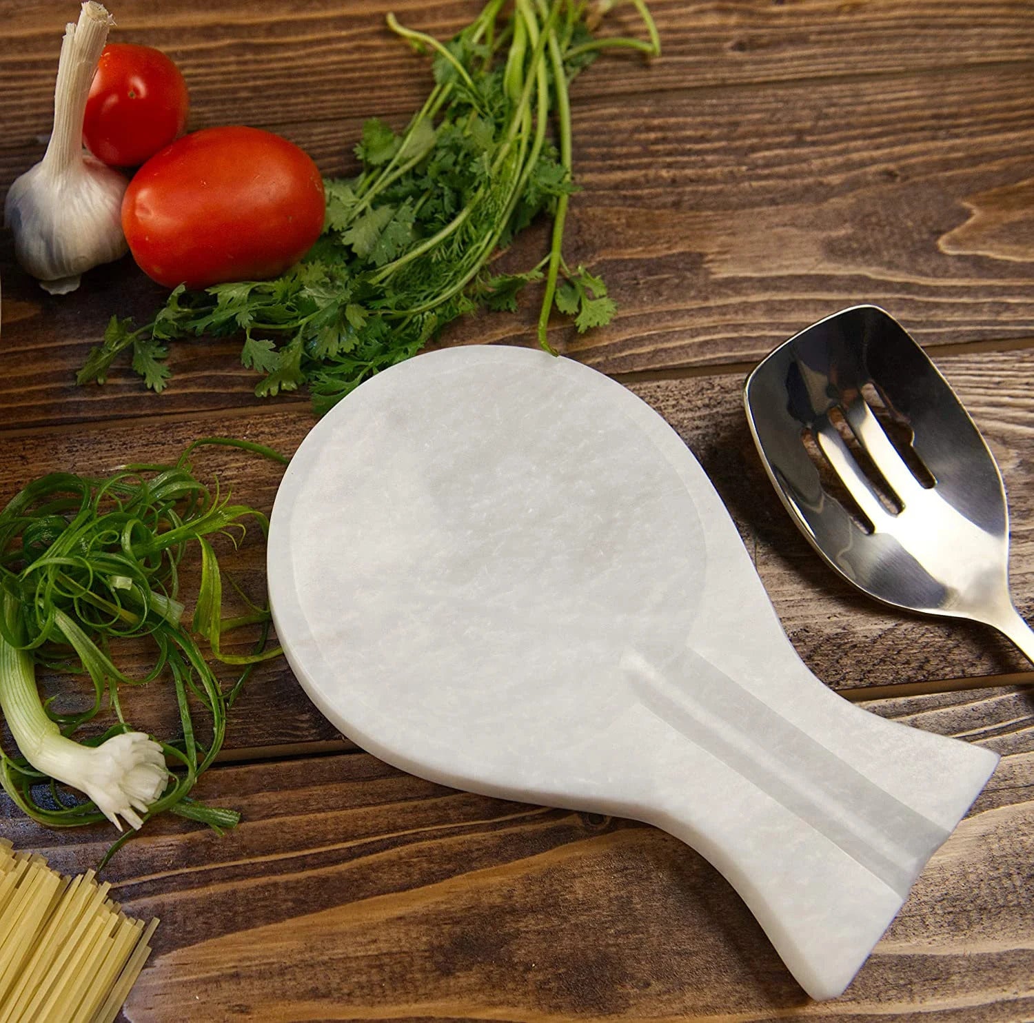 Handmade Marble Spoon Rest – Elegant White Utensil Holder for Kitchen Stove & Countertop | Natural Stone Spoon Holder by PinnacleVista