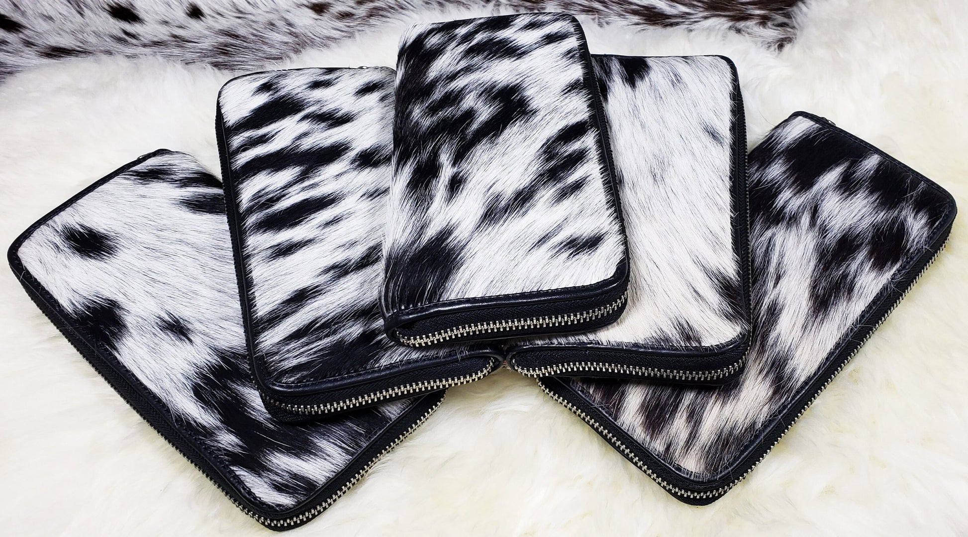 Real Cowhide Clutch Genuine Leather Handmade Wristlet and Zipper Clutch, Fur Purse Wallet, Handbag, Organize for women