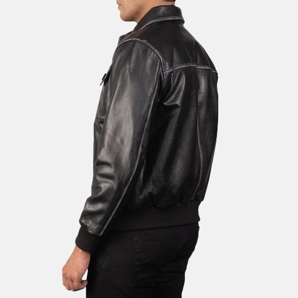 Men’s Distressed Brown Leather Bomber Jacket | Handmade Real Lambskin Shirt Style Jacket by PinnacleVista