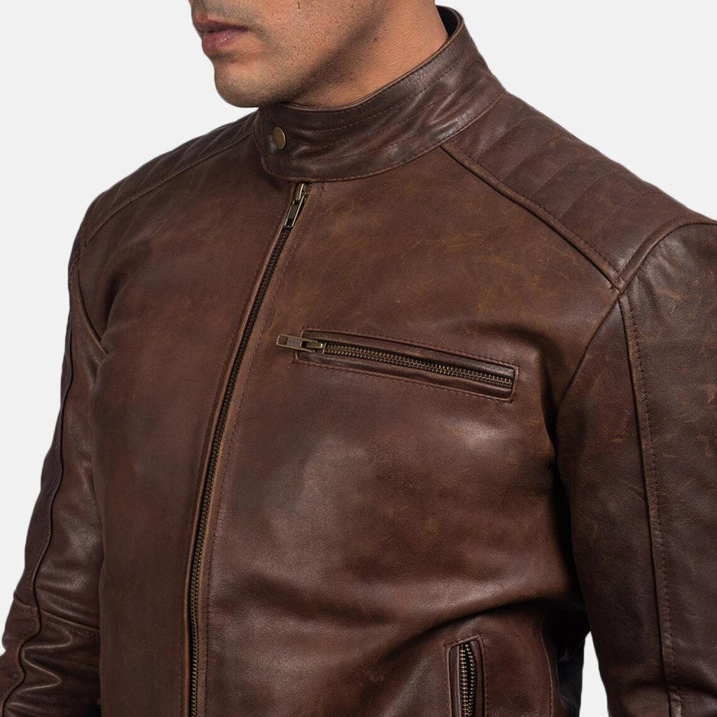 Men's Chocolate Brown Leather Jacket | Real Lambskin Vintage Style Biker Coat | Handmade Zip-Up Outerwear by PinnacleVista