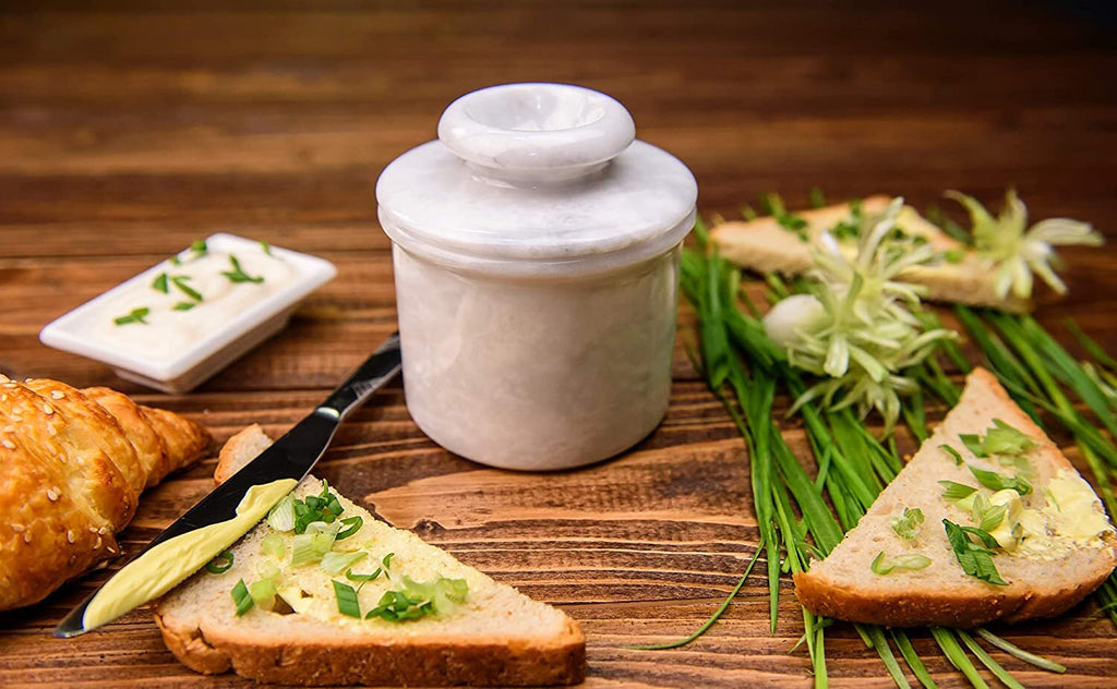 Marble Butter Keeper Crock with Lid – Handmade French Style Butter Dish for Soft Spreadable Butter | PinnacleVista Kitchen Storage Crock