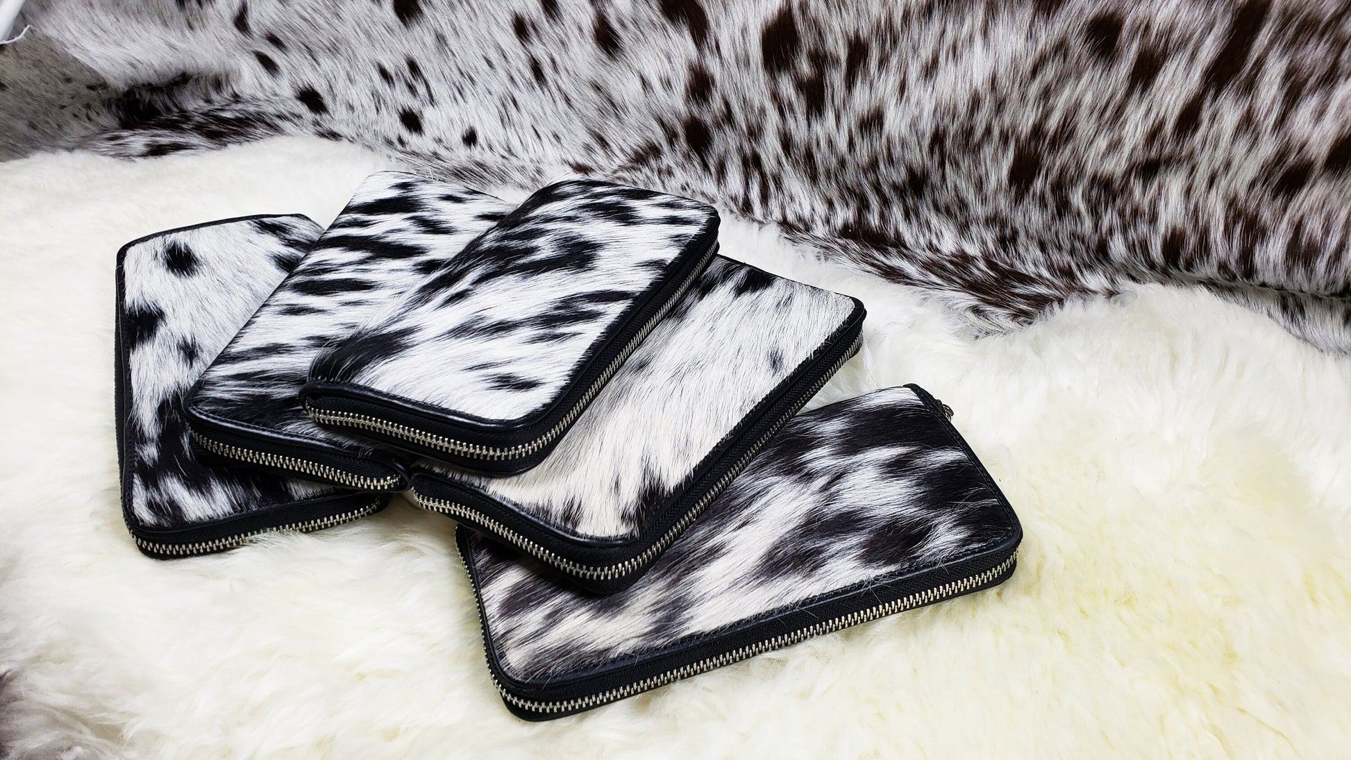 Real Cowhide Clutch Genuine Leather Handmade Wristlet and Zipper Clutch, Fur Purse Wallet, Handbag, Organize for women