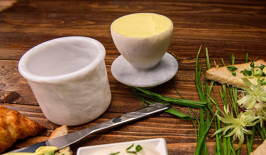Marble Butter Keeper Crock with Lid – Handmade French Style Butter Dish for Soft Spreadable Butter | PinnacleVista Kitchen Storage Crock