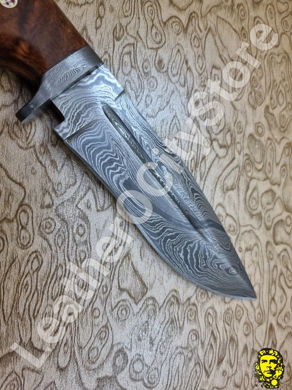 11" Handmade Damascus Hunting Knife – Walnut Handle, Leather Sheath, Razor Sharp