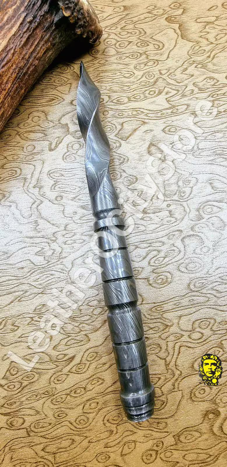 Custom Handmade 10" Kris Dagger – Damascus Steel Blade & Handle | Collectible Knife with Leather Sheath