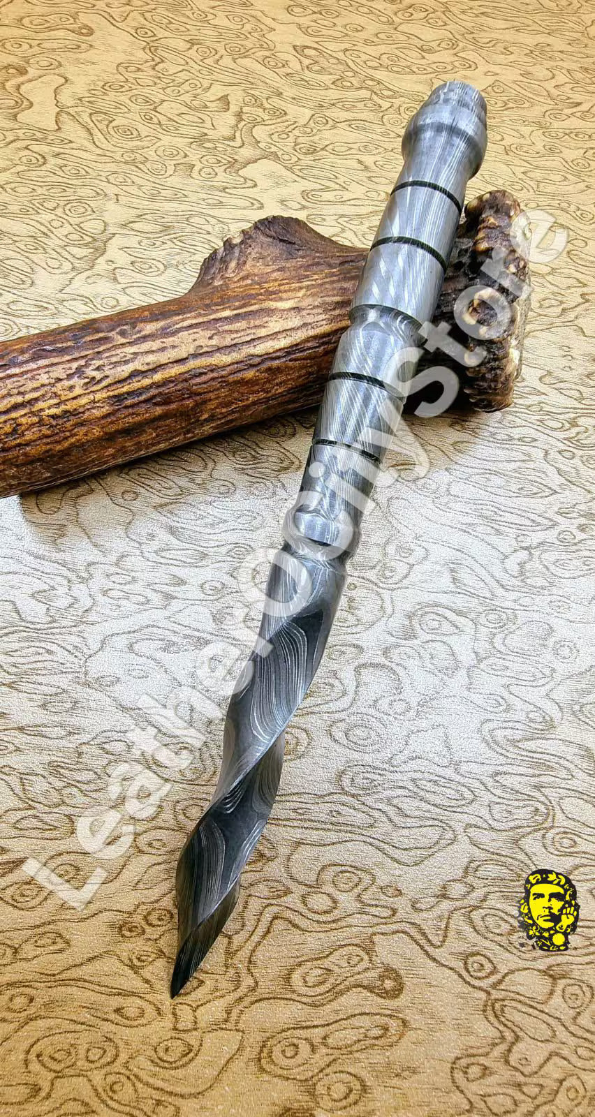 Custom Handmade 10" Kris Dagger – Damascus Steel Blade & Handle | Collectible Knife with Leather Sheath