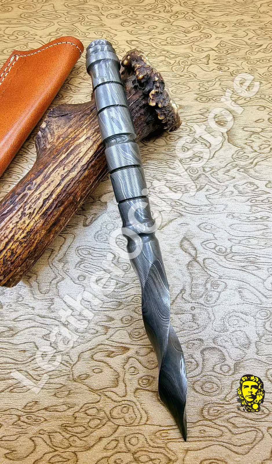 Custom Handmade 10" Kris Dagger – Damascus Steel Blade & Handle | Collectible Knife with Leather Sheath