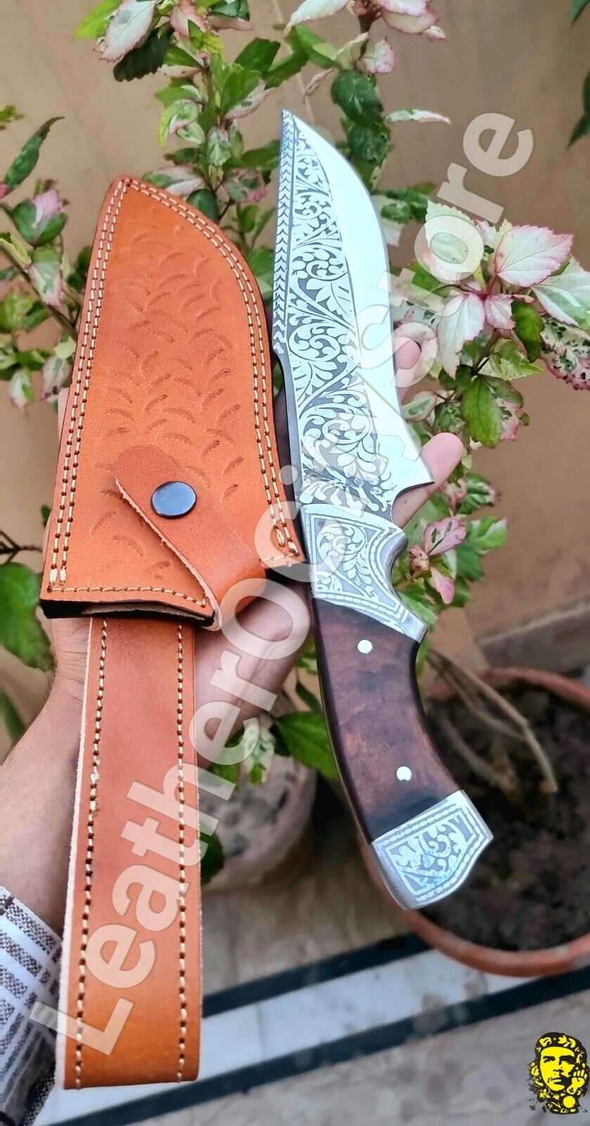 Custom Handmade D2 Steel Hunting Bowie Knife – Rosewood Handle & Leather Sheath | PinnacleVista