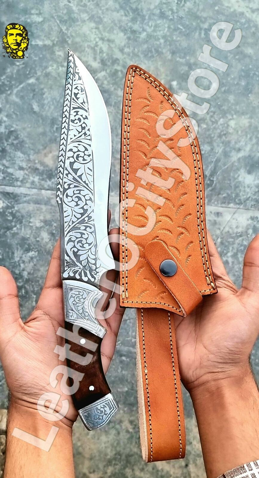 Custom Handmade D2 Steel Hunting Bowie Knife – Rosewood Handle & Leather Sheath | PinnacleVista