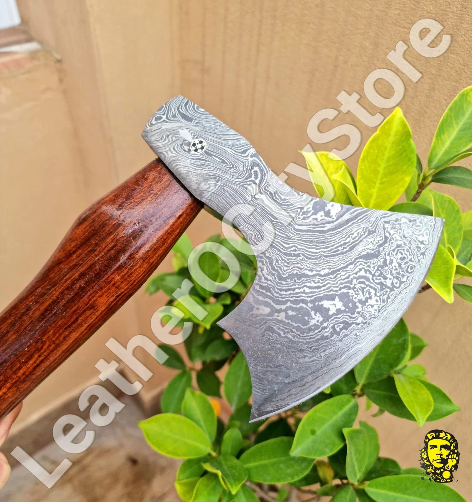Custom Handmade Damascus Steel Axe – Groomsmen Gift, Camping Hatchet, Viking Axe with Leather Sheath