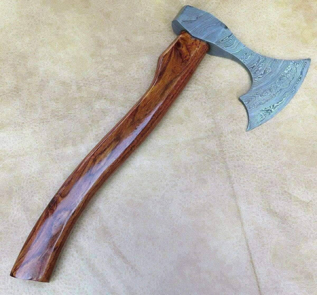 Custom Handmade Damascus Steel Axe – Groomsmen Gift, Camping Hatchet, Viking Axe with Leather Sheath