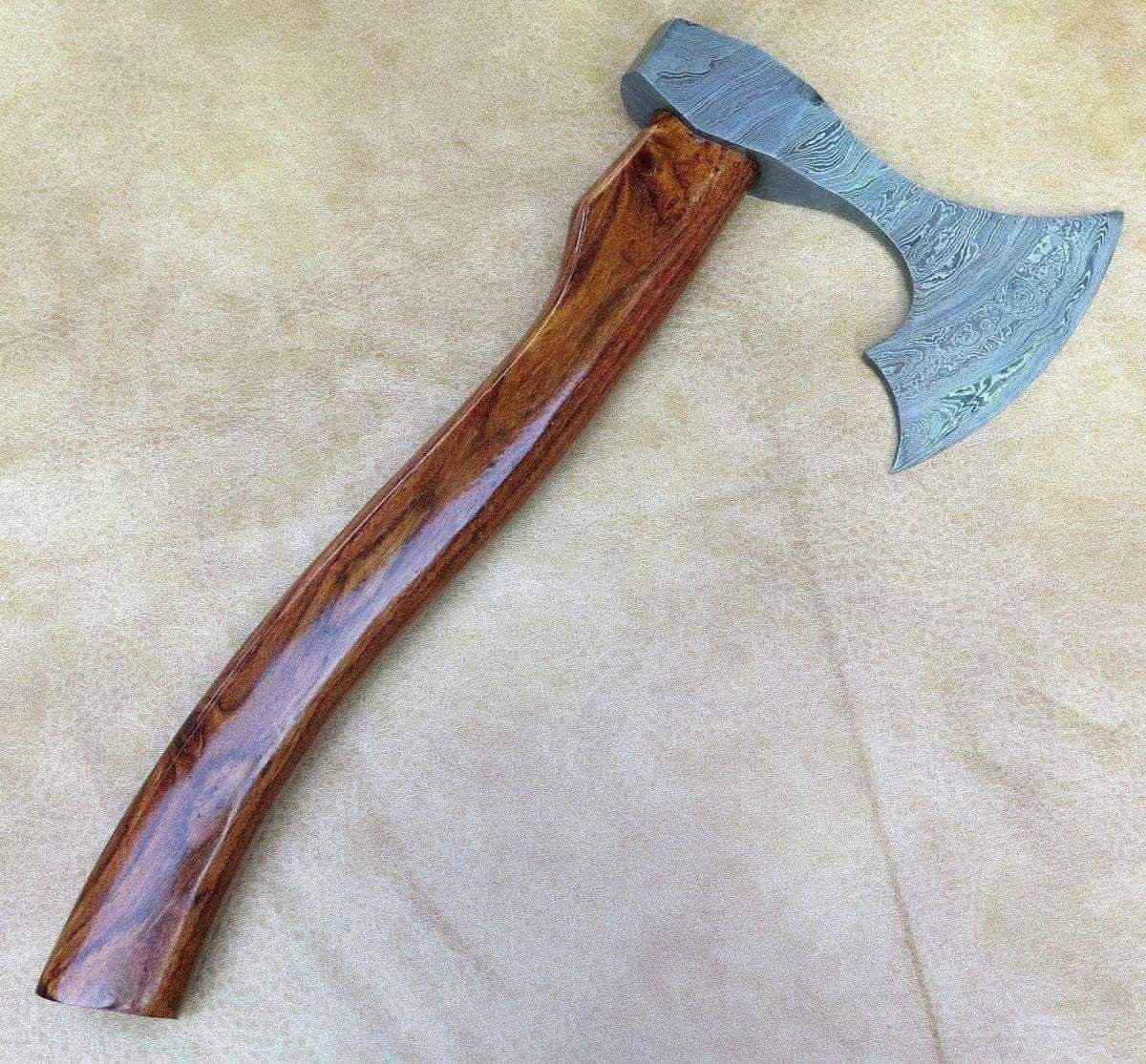 Custom Handmade Damascus Steel Axe – Groomsmen Gift, Camping Hatchet, Viking Axe with Leather Sheath