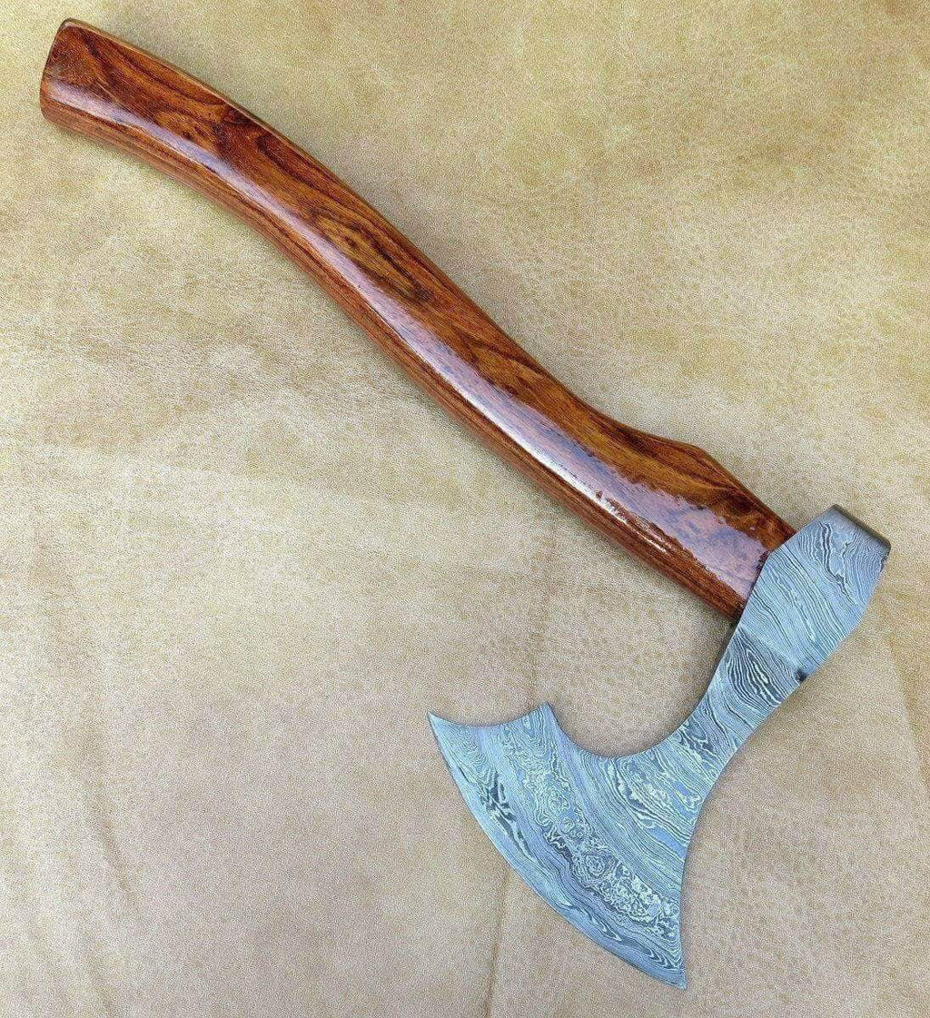 Custom Handmade Damascus Steel Axe – Groomsmen Gift, Camping Hatchet, Viking Axe with Leather Sheath