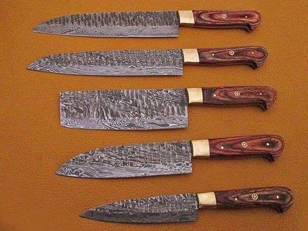 Hand-Forged Damascus Chef Knife Set – Stag Horn Handle & Leather Roll | Custom Kitchen Knives