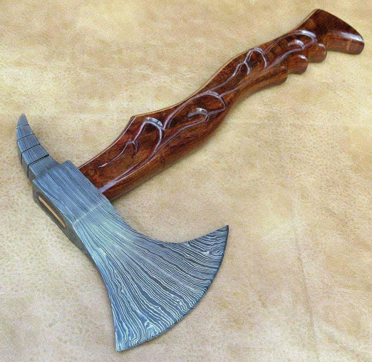 Custom Handmade Damascus Steel Viking Axe | Rosewood Handle | Leather Sheath | Throwing Hatchet | Camping & Hunting Axe by PinnacleVista