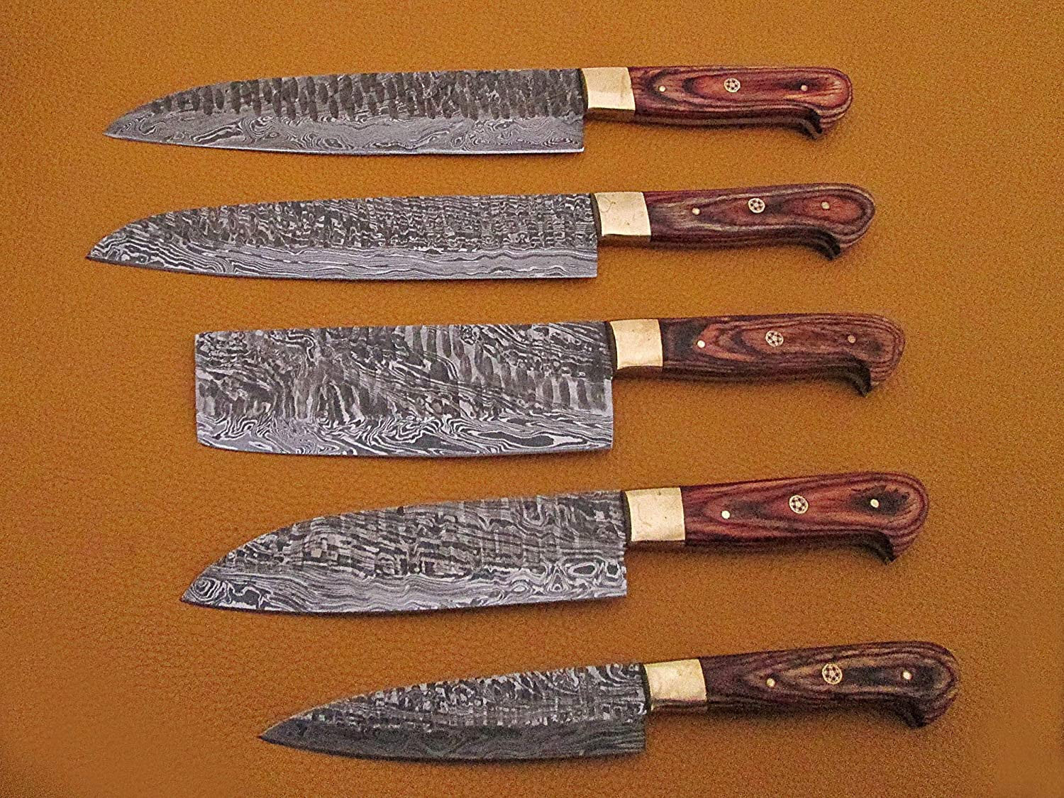 Hand-Forged Damascus Chef Knife Set – Stag Horn Handle & Leather Roll | Custom Kitchen Knives