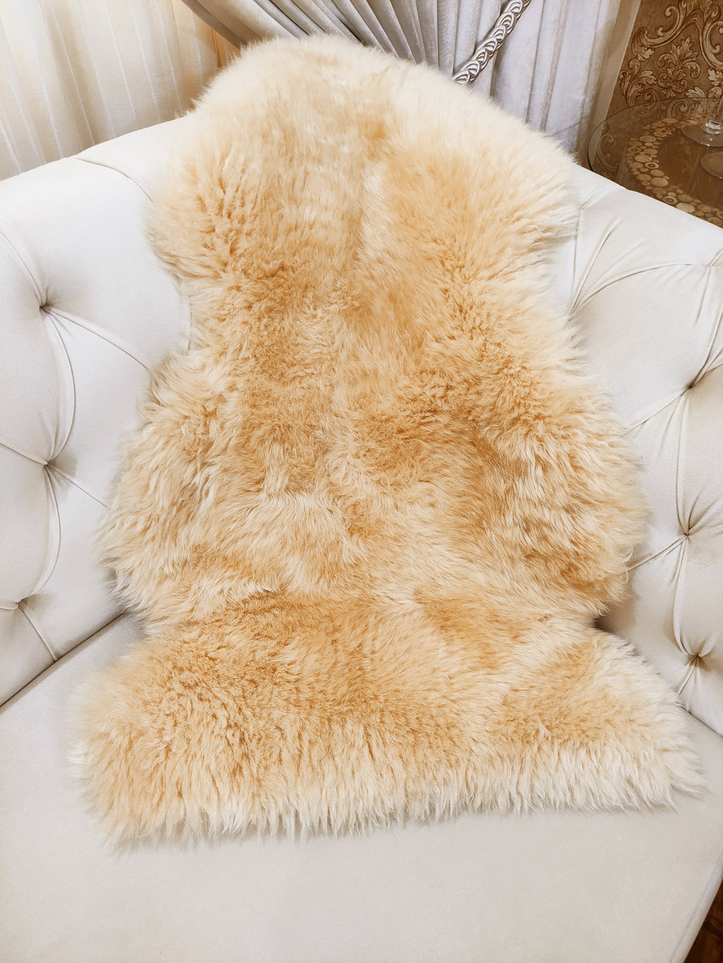 Genuine Sheepskin Rug – Real Wool Fur Throw in Ivory, Black & Champagne | 2x3 ft & Baby