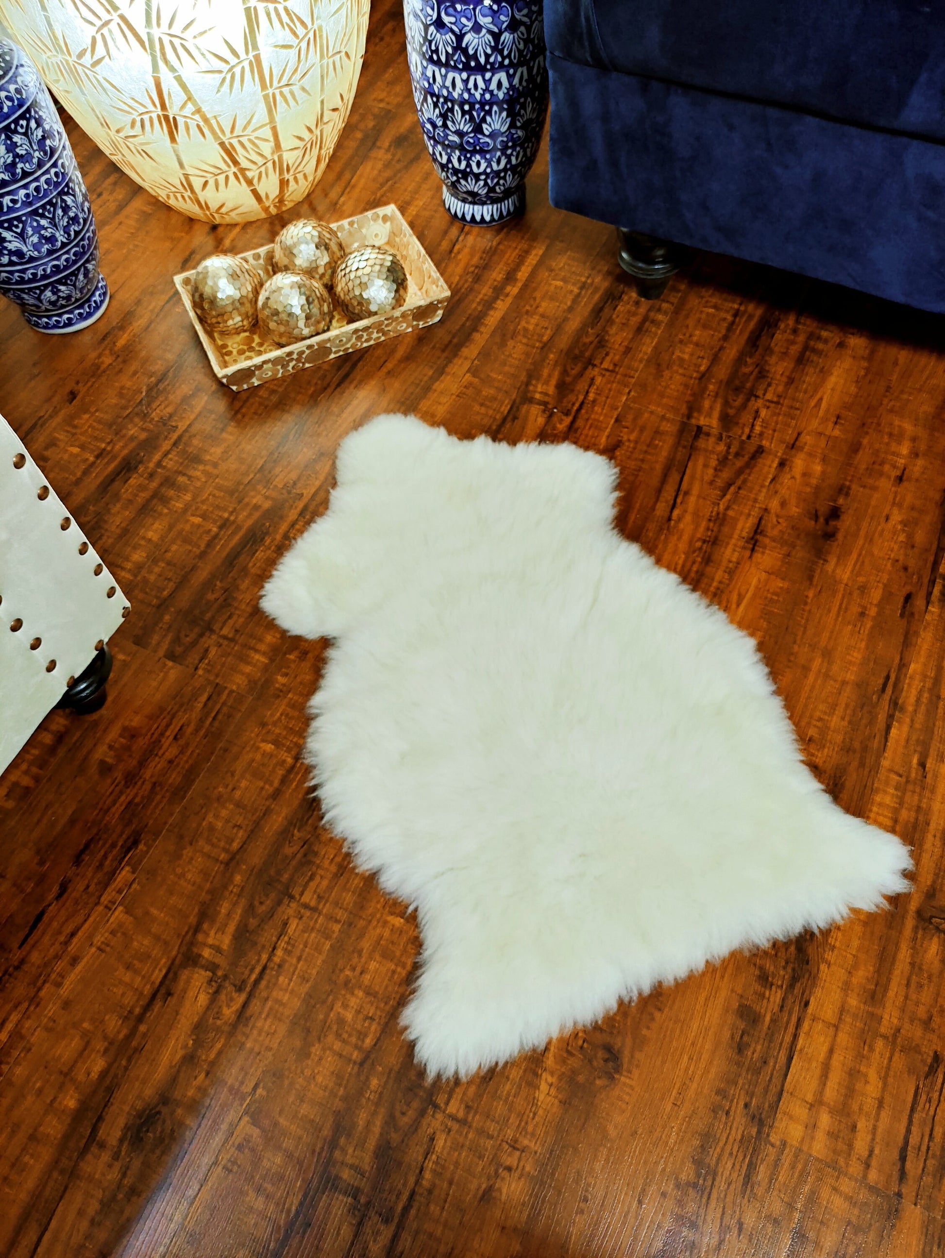 Genuine Sheepskin Rug – Real Wool Fur Throw in Ivory, Black & Champagne | 2x3 ft & Baby