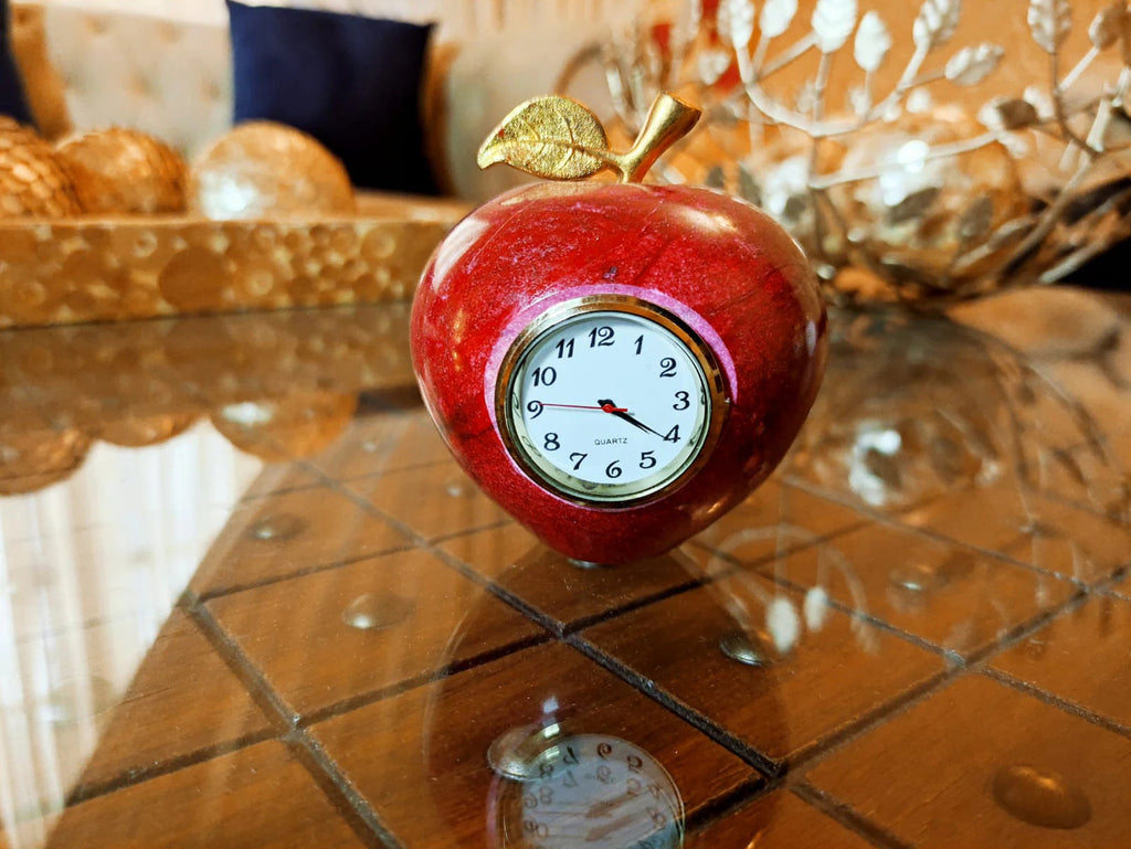 Apple-Shaped Marble Paperweight with Clock – Handmade Onyx Desk Decor for Office, Study & Gifts | PinnacleVista Natural Stone Collection