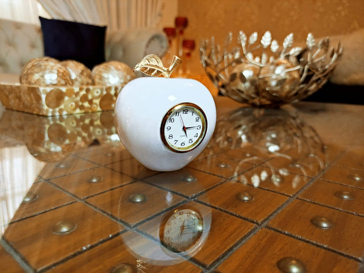 Apple-Shaped Marble Paperweight with Clock – Handmade Onyx Desk Decor for Office, Study & Gifts | PinnacleVista Natural Stone Collection
