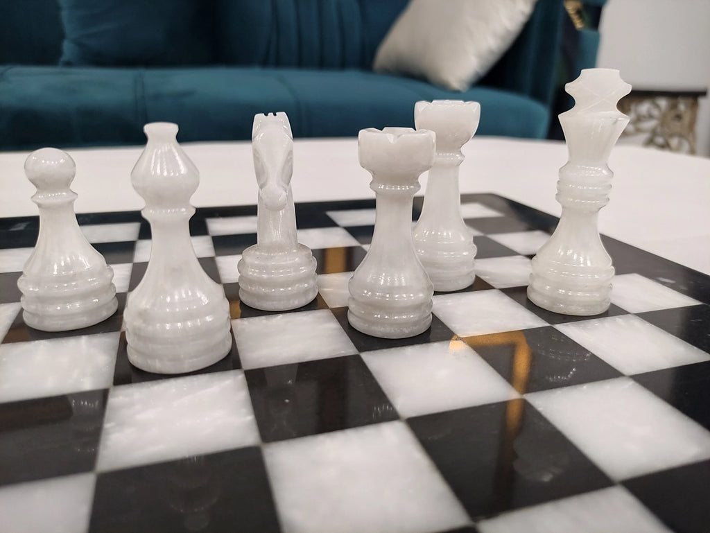 Handmade Black & White Marble Chess Set – 12" & 16" | PinnacleVista