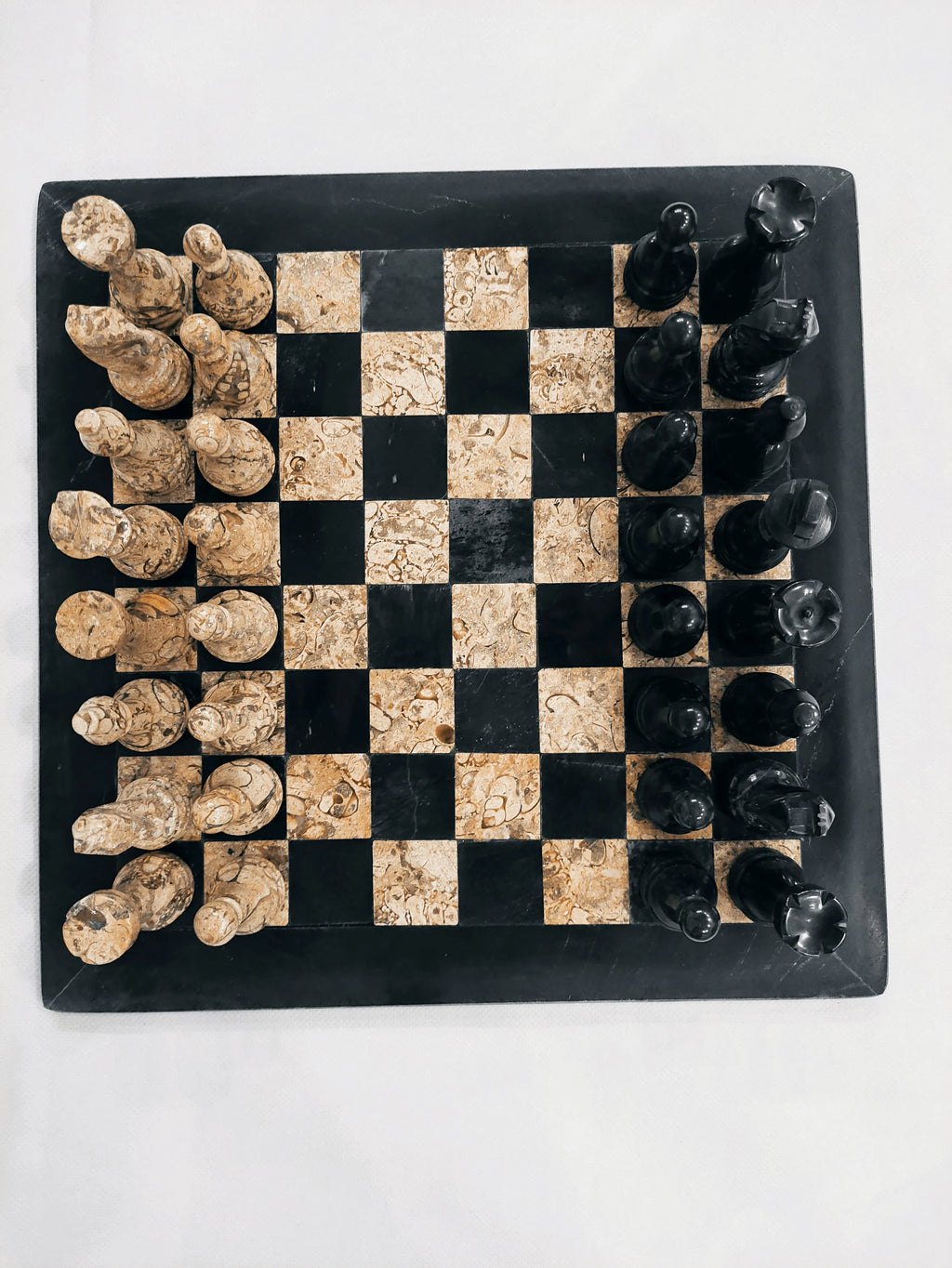 Queen’s Gambit Coral & Black Marble Chess Set – 12" & 16" | PinnacleVista