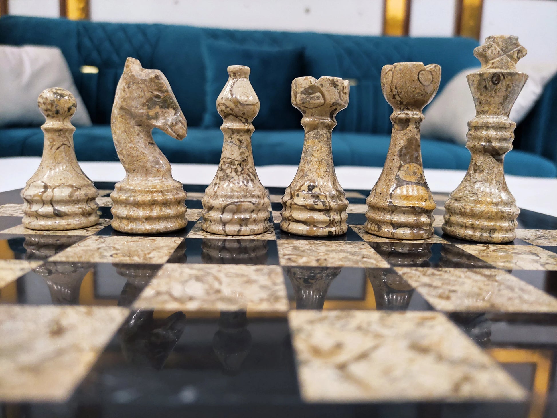 Queen’s Gambit Coral & Black Marble Chess Set – 12" & 16" | PinnacleVista