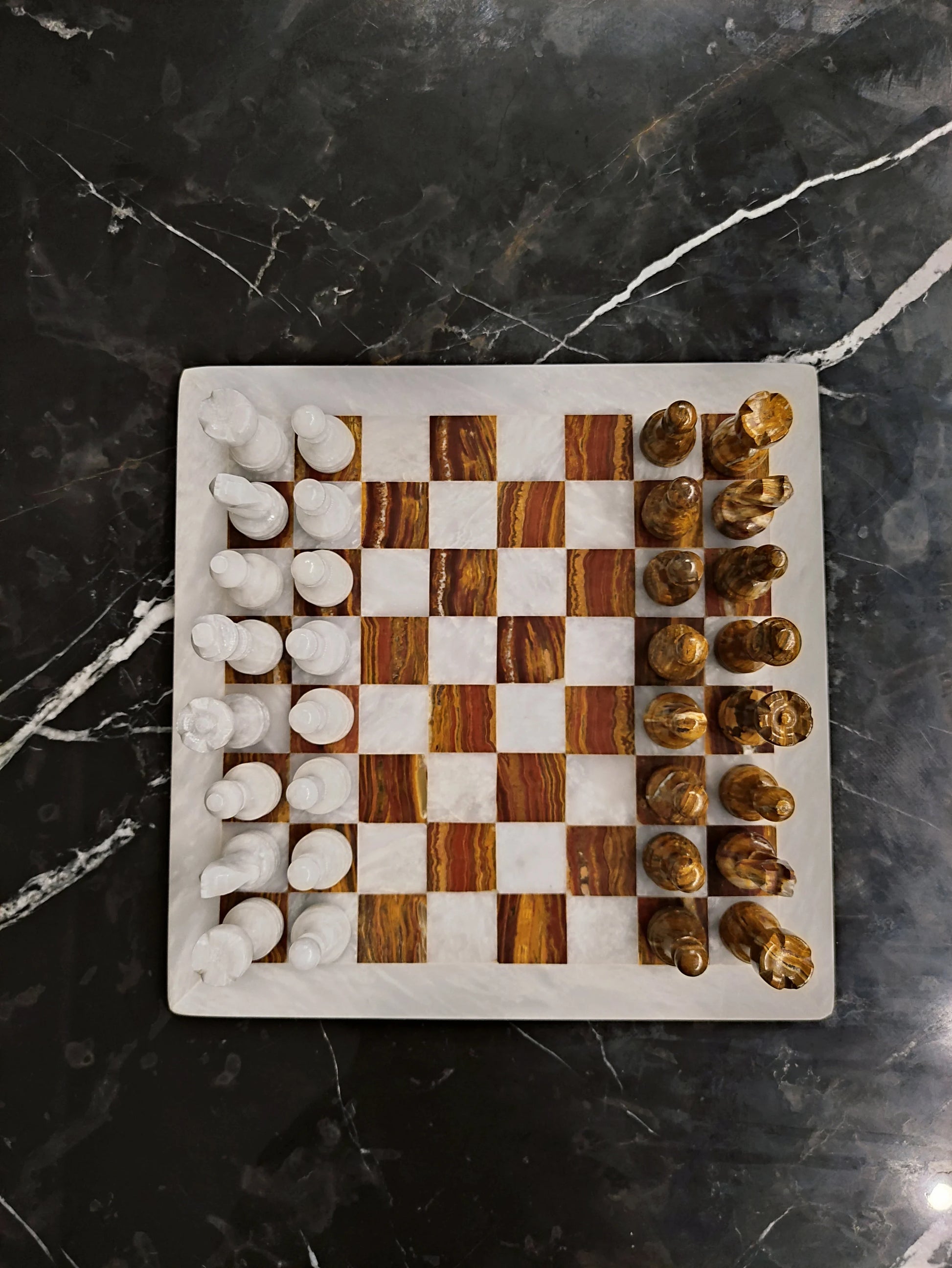 Handmade Brown & White Marble Chess Set – 12" & 16" | PinnacleVista