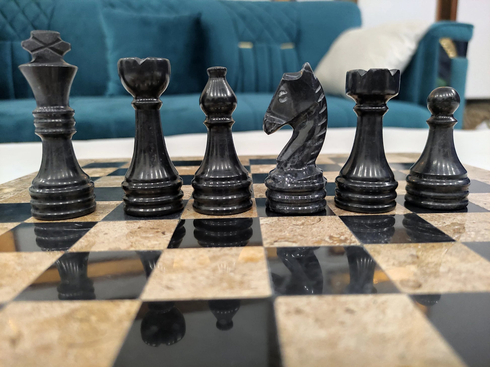 Coral Black Marble Chess Set – Handmade 12" & 16" | PinnacleVista