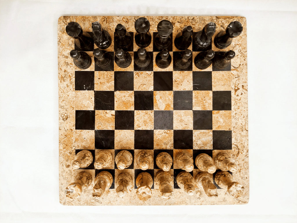 Coral Black Marble Chess Set – Handmade 12" & 16" | PinnacleVista