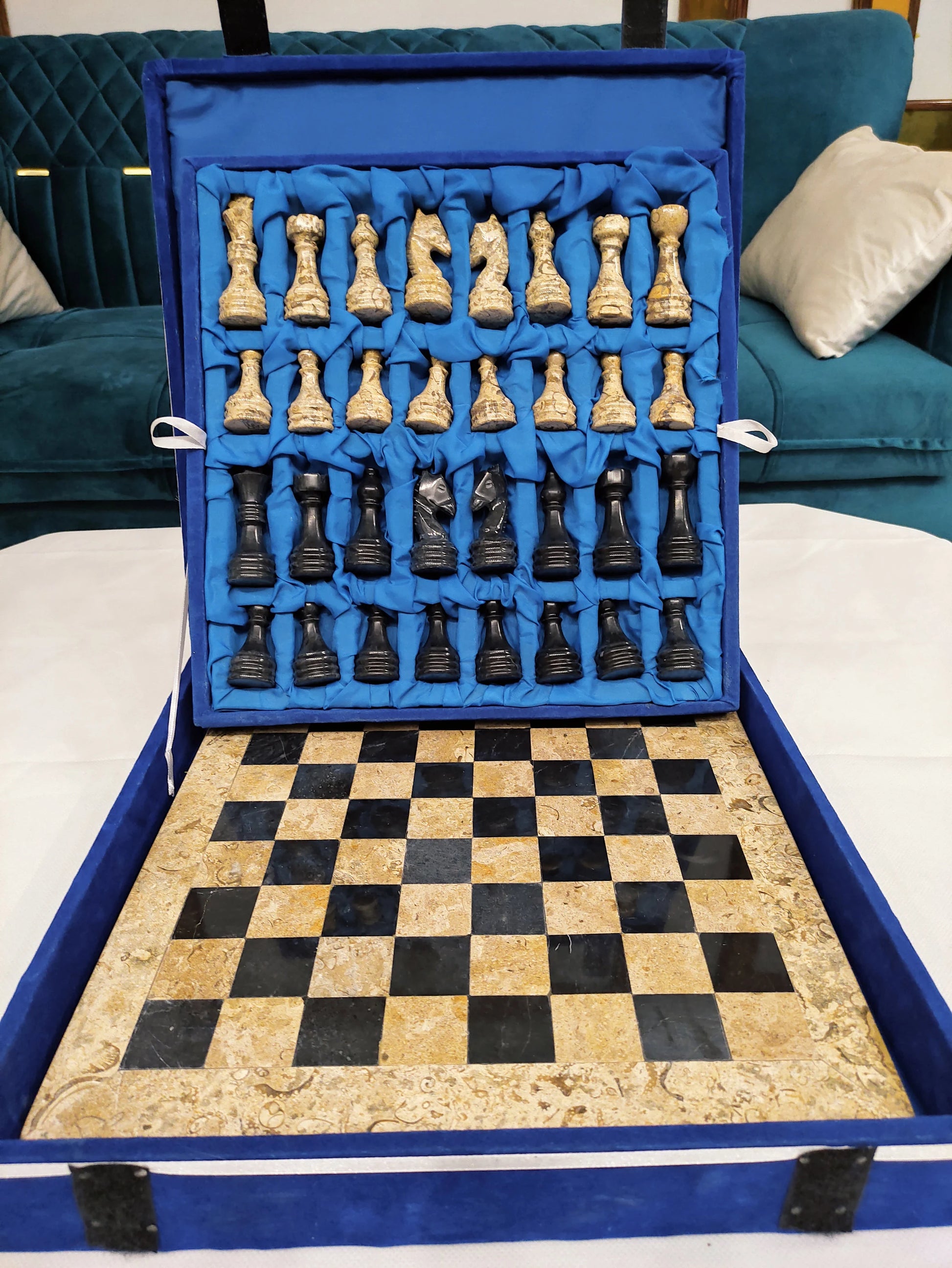 Coral Black Marble Chess Set – Handmade 12" & 16" | PinnacleVista