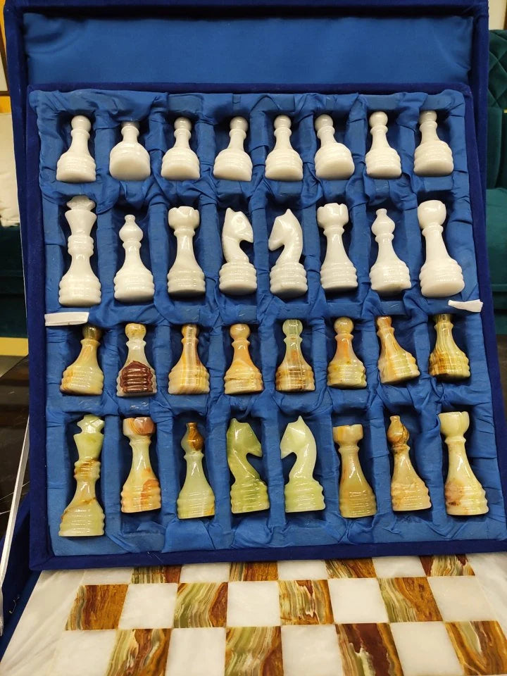 Handmade Green Onyx Marble Chess Set – 16” & 12” | Pinnacle Vista