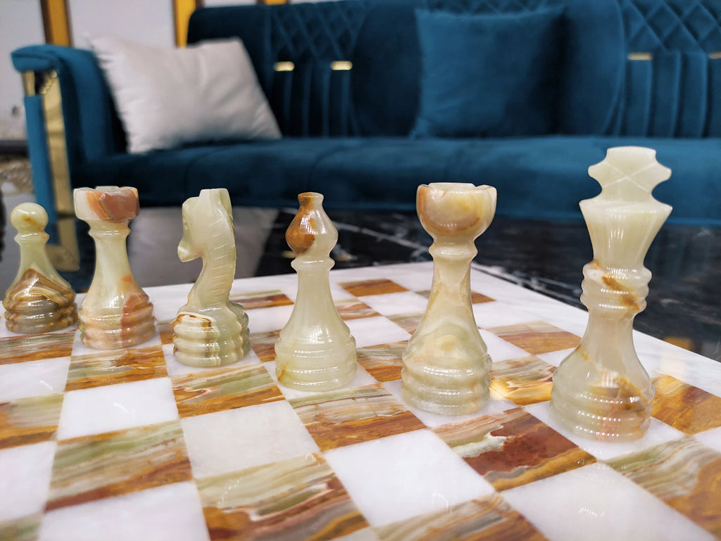 Handmade Green Onyx Marble Chess Set – 16” & 12” | Pinnacle Vista