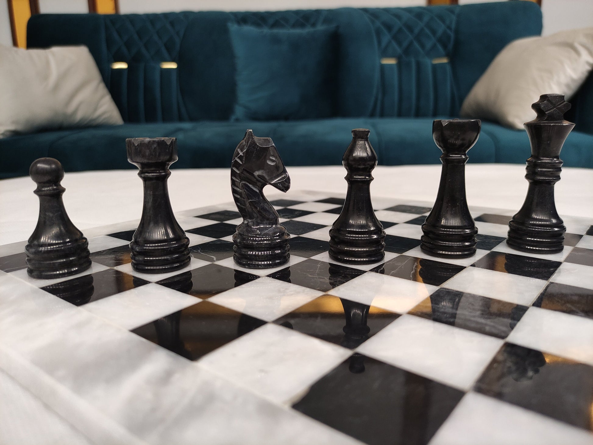 Queen's Gambit Handmade 12 inch Marble Chess Set Indoor Adult Chess Game Marble Chess Board Handcraft 12" Premium Top Quality Chess Board