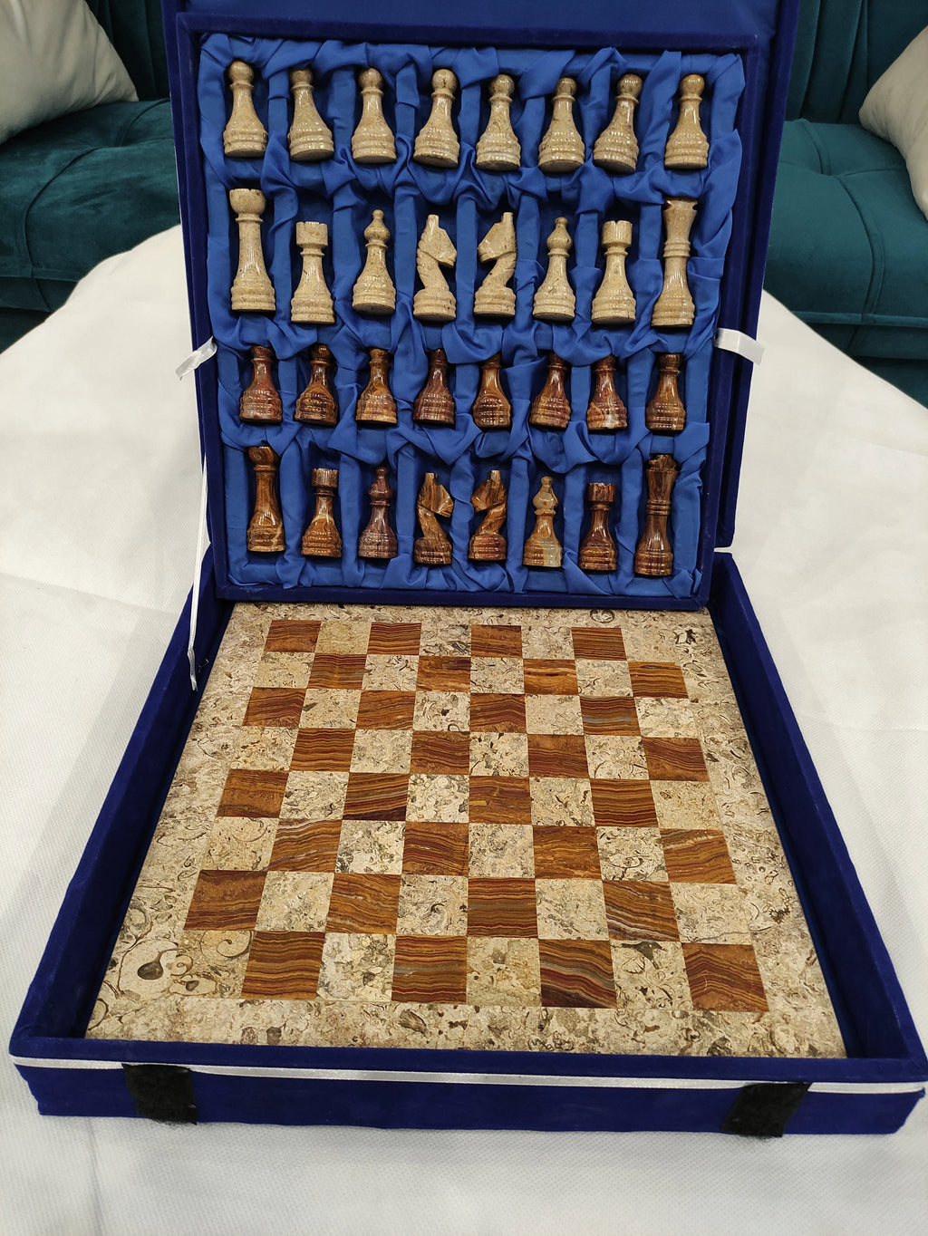 Coral Brown Marble Chess Set – Handmade 12” & 16” | PinnacleVista