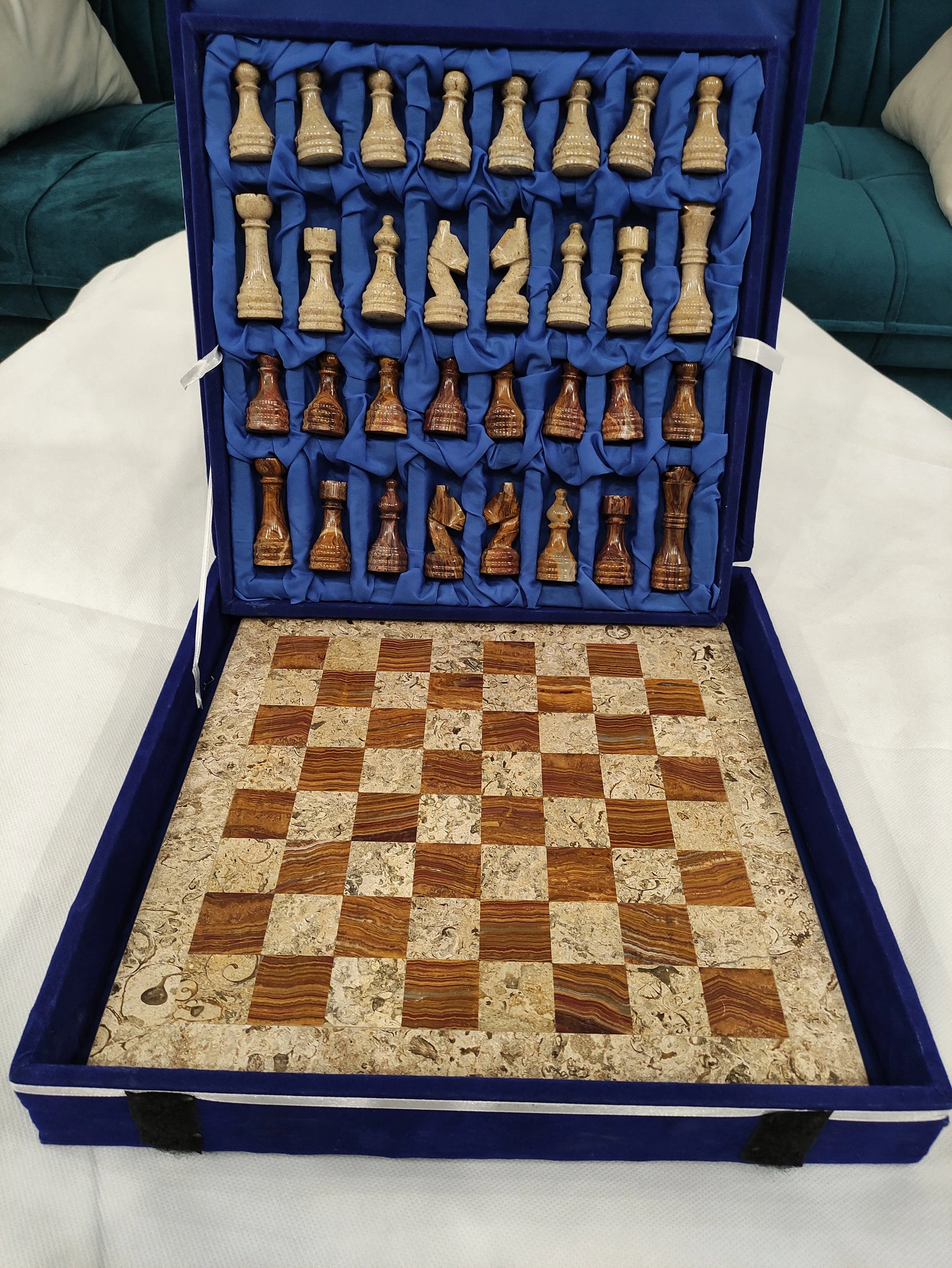 Coral Brown Marble Chess Set – Handmade 12” & 16” | PinnacleVista