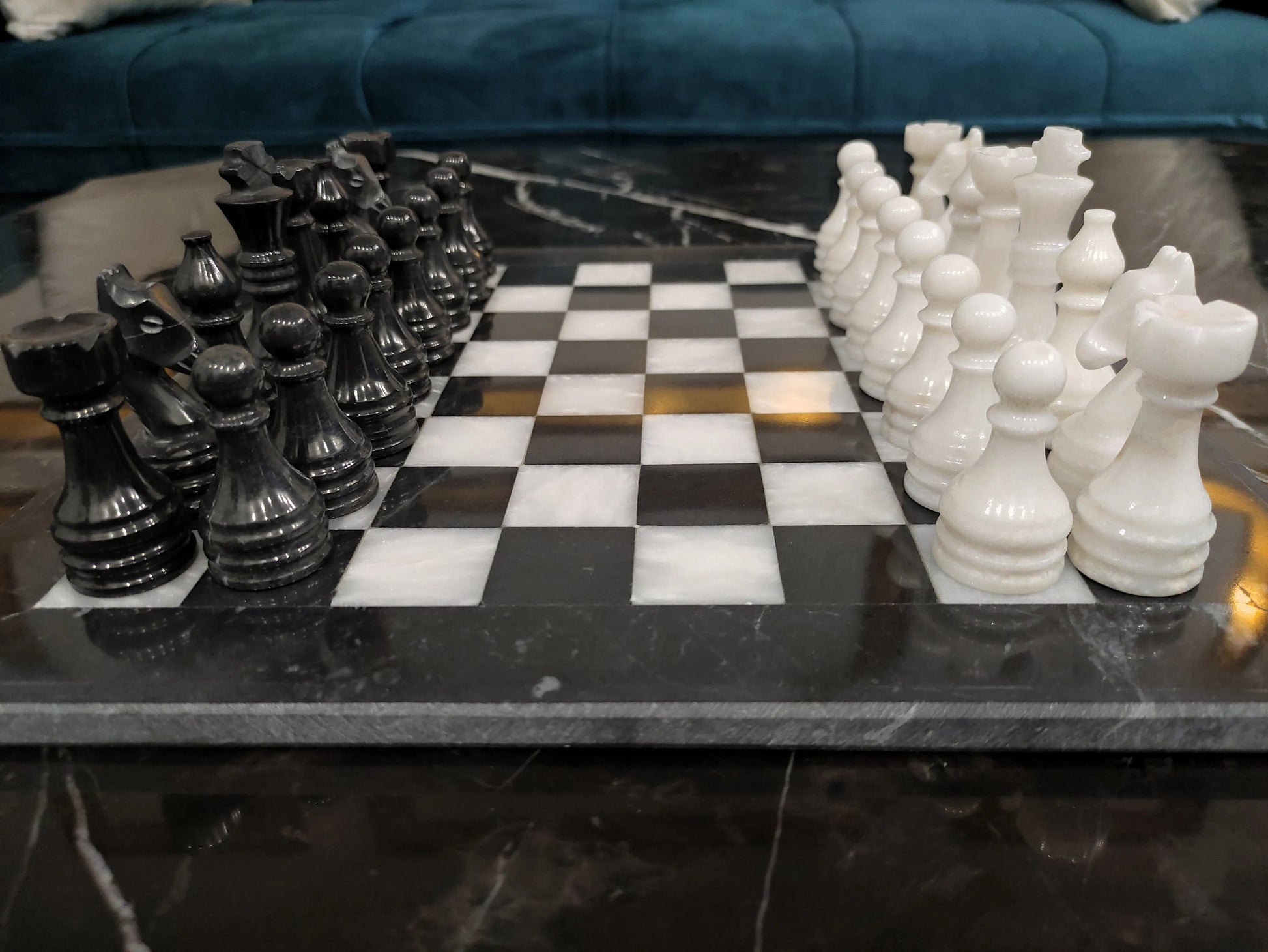 Handmade Black & White Marble Chess Set – 12" & 16" | PinnacleVista