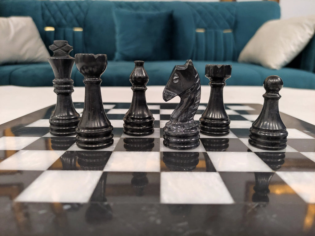 Handmade Black & White Marble Chess Set – 12" & 16" | PinnacleVista